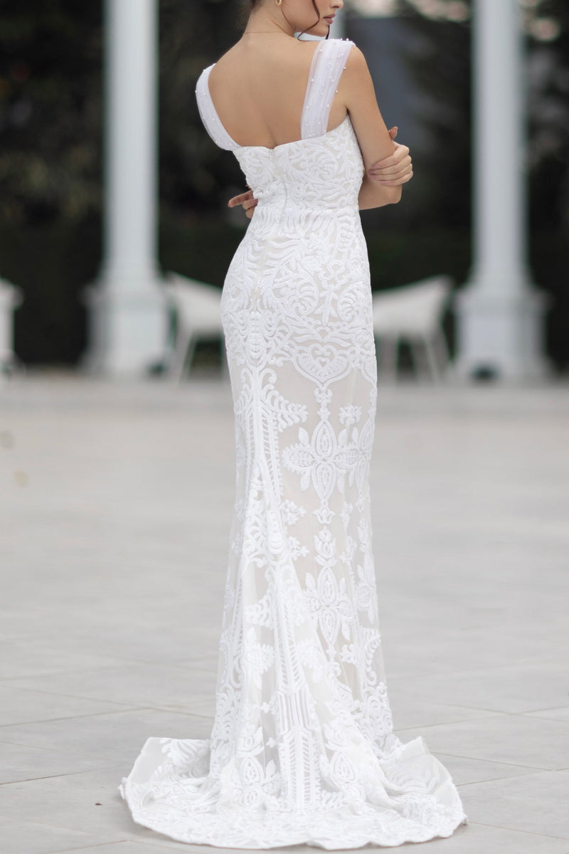 Tina Holly TW103 Wedding Mermaid Spaghetti Strap Flowy Evening Sequin Dress