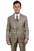 Mens Stacy Adams Suit - Stacy Adams Suit Men's Vested Suit - Tan & Gold Windowpane Plaid, One Button Peak Lapel