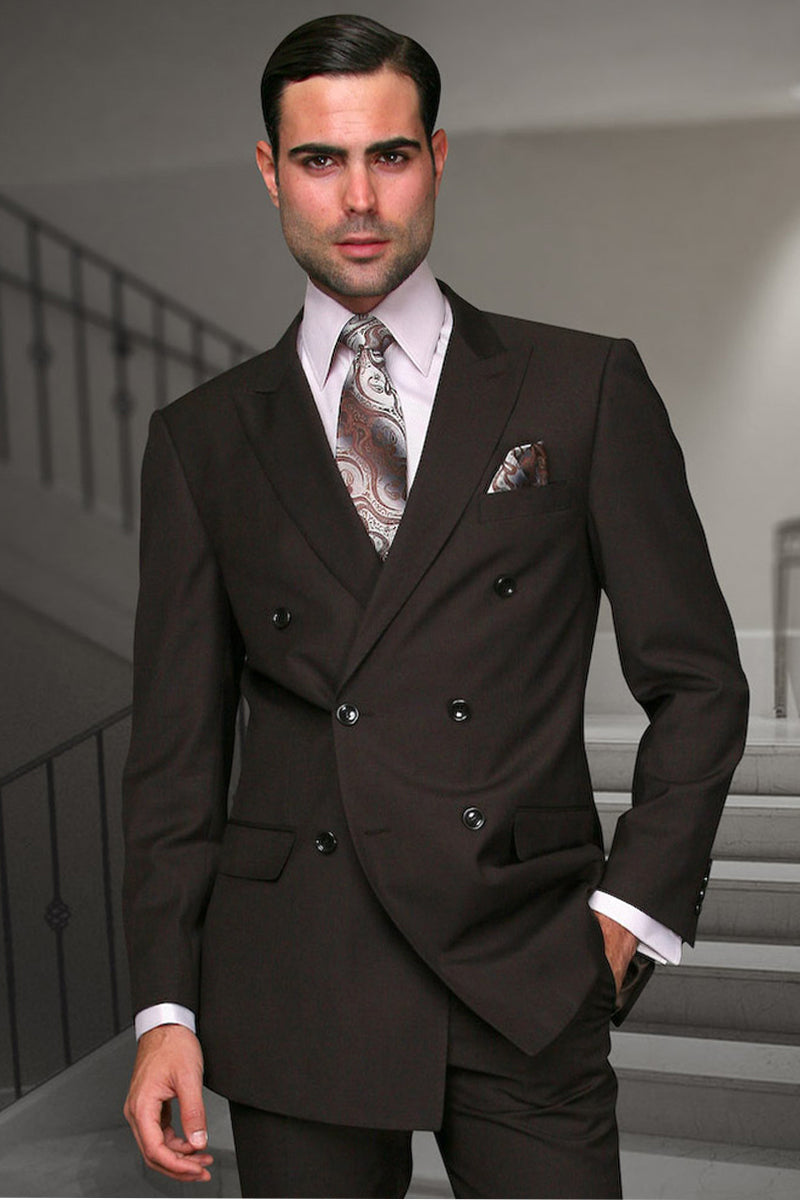 Men's Designer Double Breasted Wool Suit in Brown