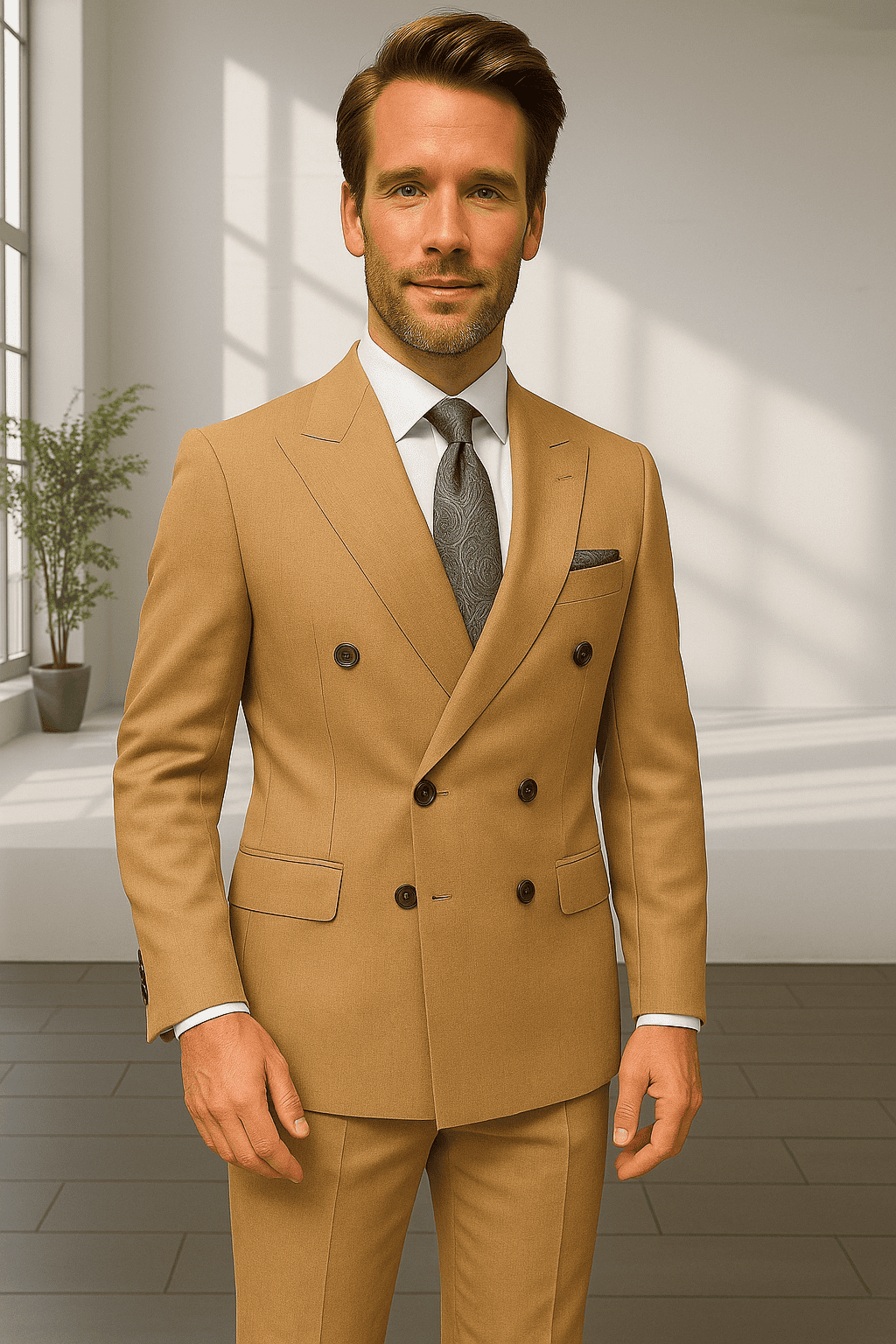 Wool Suit - Italian Made Business Suit by Statement Men's 2 Piece 100% Wool Double Breasted Suit - Pinstripe Pattern
