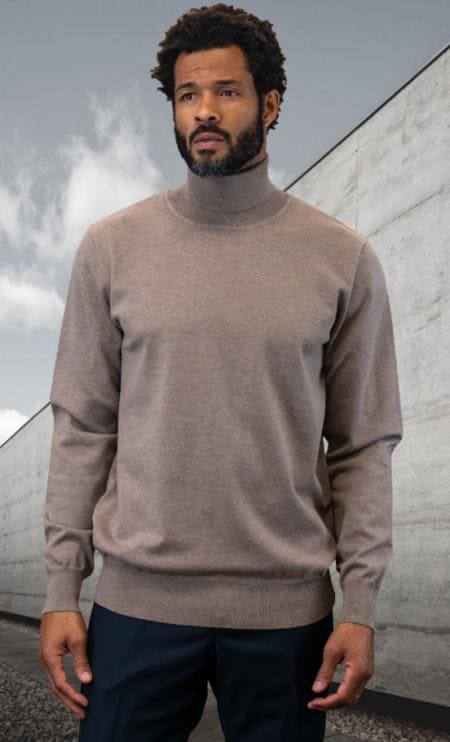 Mens Turtleneck Sweater Tan