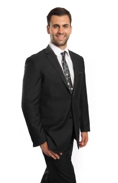 Dark Grey Pinstripe 2 Button Suit 100% Wool