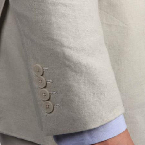 Tan Linen Suit - Two buttons Tan Wedding / Prom Notch Collared Classic Linen For Beach Wedding outfit Side Vent Suit