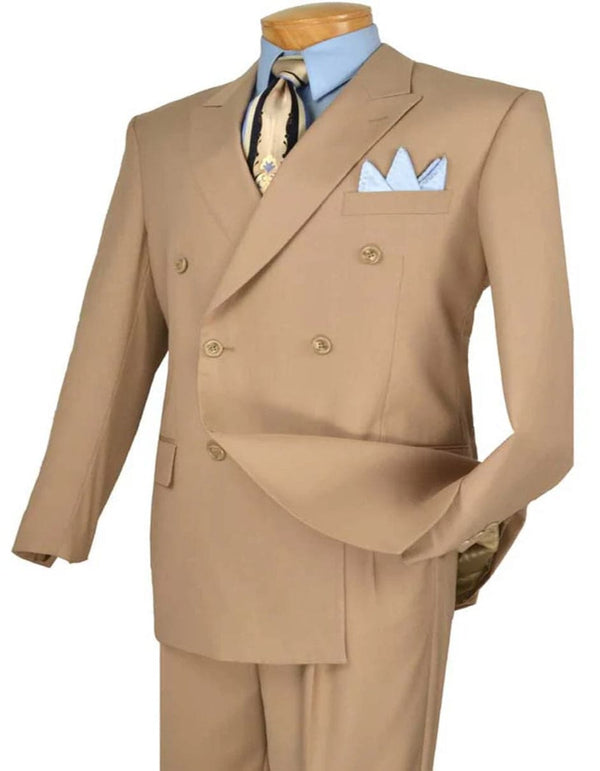 Mens Classic Double Breasted Tan Suit