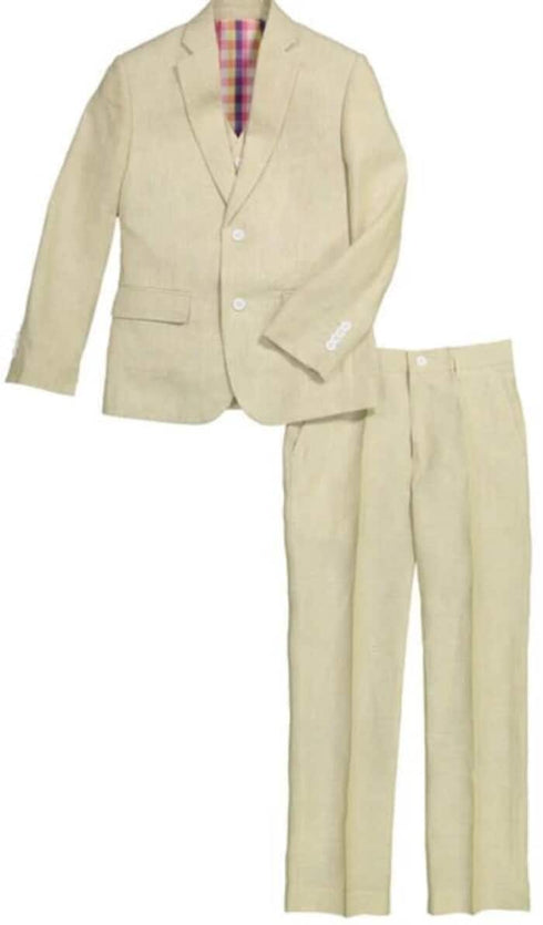 Tan Linen Suit - Boys Linen Suit - Toddler Linen Suit - Kids Linen Single Breasted Suit