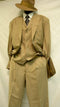 Mens Brown Pinstripe Zoot Suit – 1920s Gangster Vintage 3-Piece Suit with Wide-Leg Pants and Fedora Look - Three Buttons