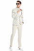 Men's One Button Vested Water Color Tulip Floral Print Wedding Tan Tuxedo Dinner Jacket Suit