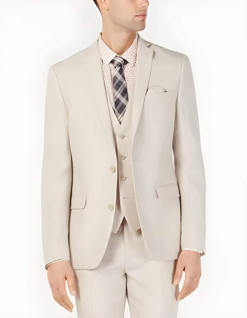 Tan Linen Suit - Men's Natural Sand Tan Khaki Linen Vested Suit