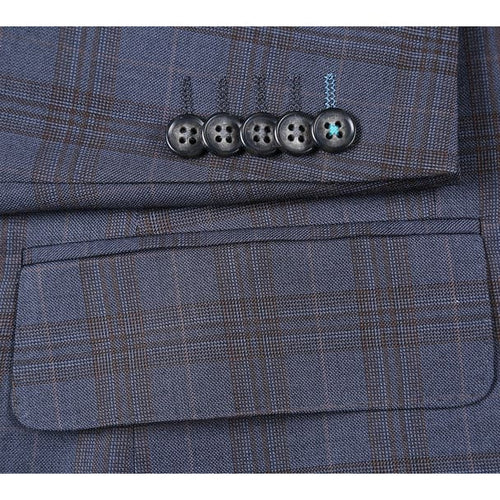 Stretch Performance Single Breasted Slim Fit Grey and Tan Plaid