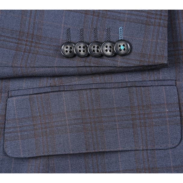 Stretch Performance Single Breasted Slim Fit Grey and Tan Plaid