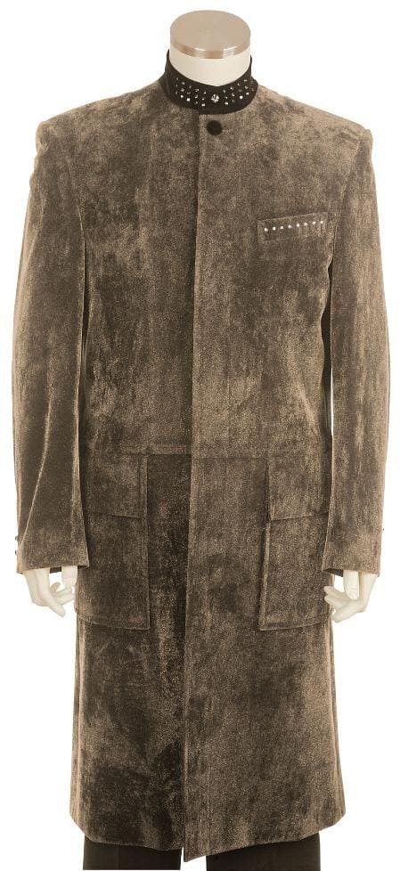 Mens Floor Length Coat Taupe Coat - AlbertoNardoniStore