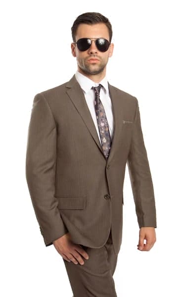 Olive Green 100% Wool  2 Button  Stripe Suit