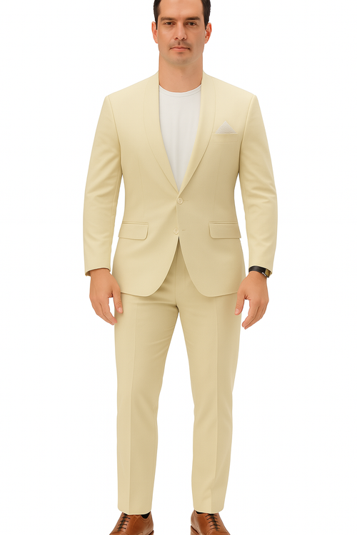 Mens Two Piece Linen Suit Relaxed Hybrid Fit No Collar
