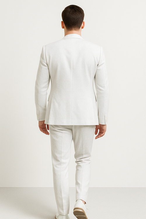 Mens Two Piece Linen Suit Relaxed Hybrid Fit No Collar