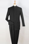 "Black Mandarin Banded Collar Suit for Men - French Front Style"