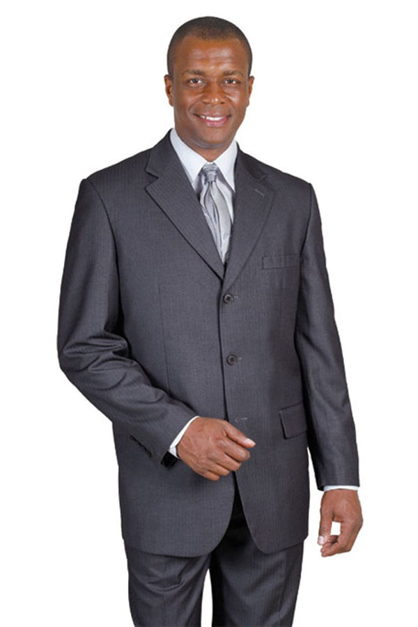 "Grey Wool Feel - Designer Brand Classic 3 Button Pinstripe Men's Suit"