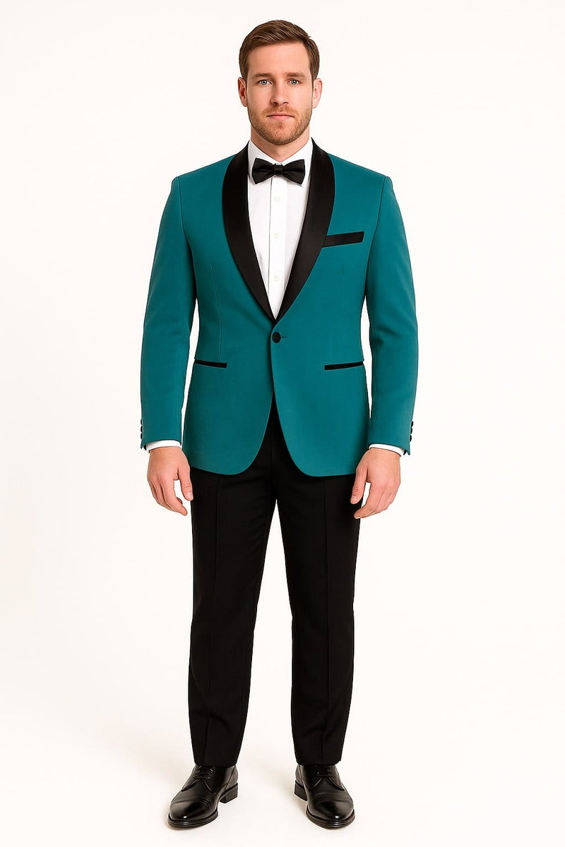 Teal Velvet Tuxedo for Men One Button Black Satin Lapel Formal Suit with Bow Tie