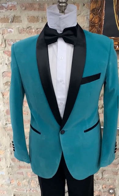 Teal Velvet Tuxedo for Men One Button Black Satin Lapel Formal Suit with Bow Tie