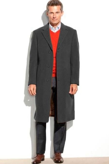 Mens Overcoat -Mens Long Wool Topcoats- Topcoat For Men-Men's Dress Coat Full Length Overcoat ~ Long Men's Dress Topcoat - Winter Coat (Cashmere Touch (Not Cashmere)) Black