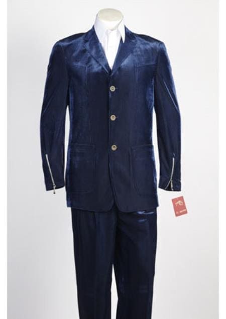 Men's 3 Button Blue Velvet Suit