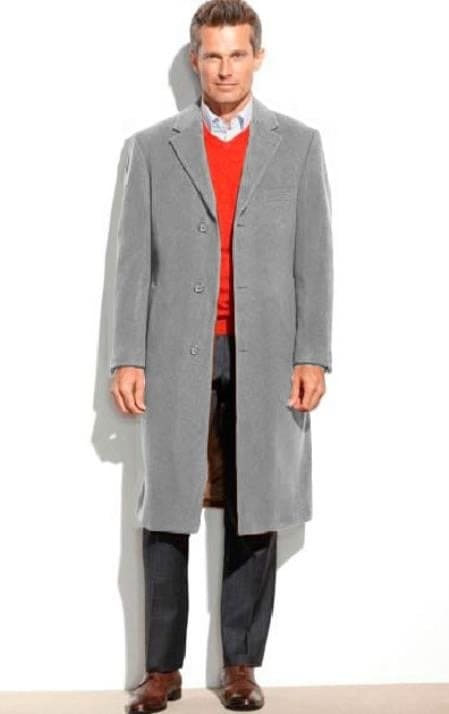 Mens Overcoat -Mens Long Wool Topcoats- Topcoat For Men-Men's Dress Coat Light Gray