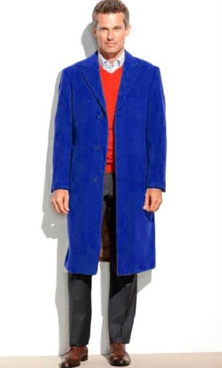 Mens Overcoat -Mens Long Wool Topcoats- Topcoat For Men-Royal Blue Men's Dress Coat Full Length Overcoat ~ Long Men's Dress Topcoat - Winter Coat (Cashmere Touch (Not Cashmere))