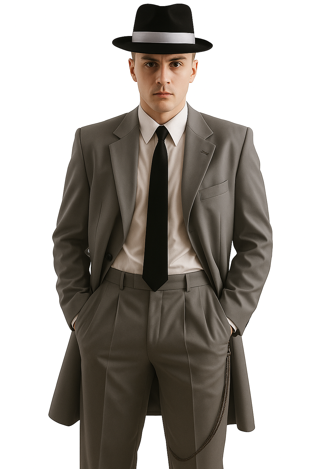 Mens Pimp Suit -Gangster Suit - Mobster Suit - Mafia Suit For Mens Vested Long Tuxedo Zoot Suit in Black