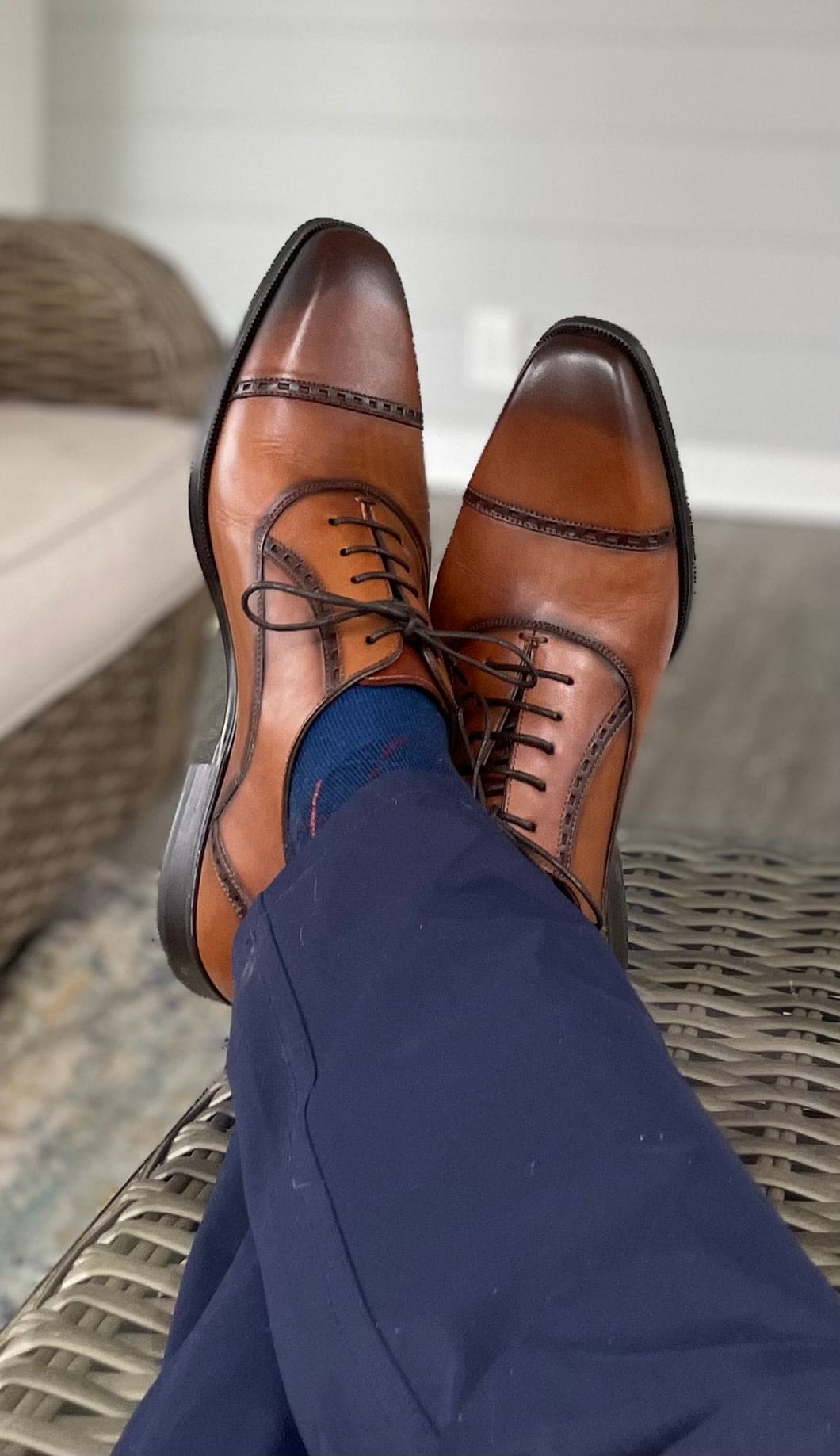 Amaro Cognac Leather Cap Toe Oxford Shoes for Men by Mezlan – Italian Calfskin Dress Shoes Made in Spain