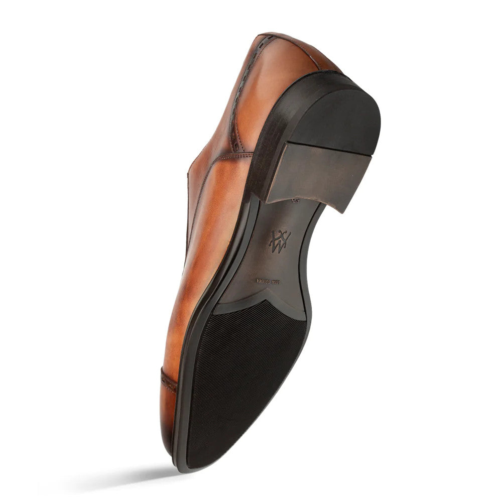 Amaro Cognac Leather Cap Toe Oxford Shoes for Men by Mezlan – Italian Calfskin Dress Shoes Made in Spain