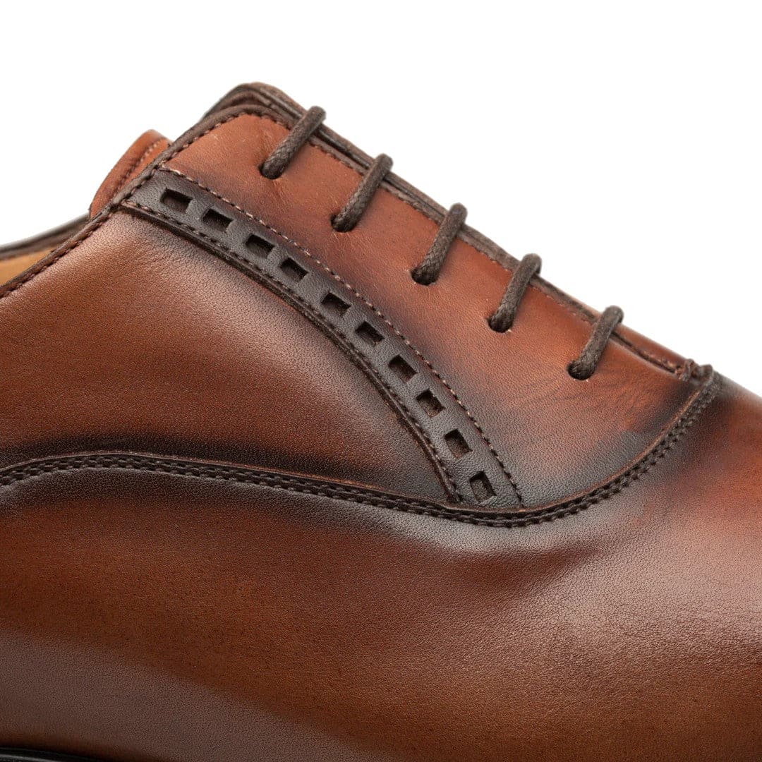 Amaro Cognac Leather Cap Toe Oxford Shoes for Men by Mezlan – Italian Calfskin Dress Shoes Made in Spain