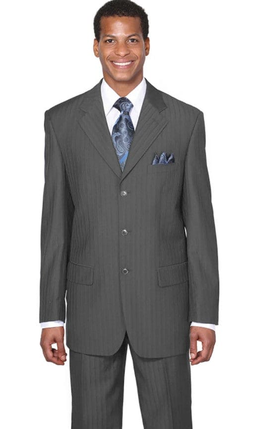 Mens Grey Pinstripe Suit Classic Fit 3 Button - Gray Pinstripe Suit