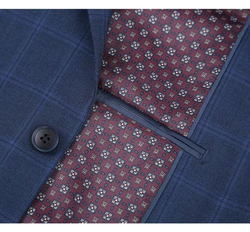 Renoir Clothing - Renoir Suit - Renoir Fashion - Performance 2-button Slim Fit Tonal Blue Windowpane  Renoir Suit