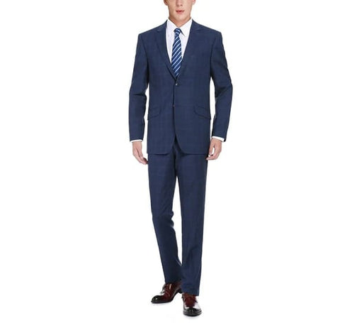 Renoir Clothing - Renoir Suit - Renoir Fashion - Performance 2-button Slim Fit Tonal Blue Windowpane  Renoir Suit