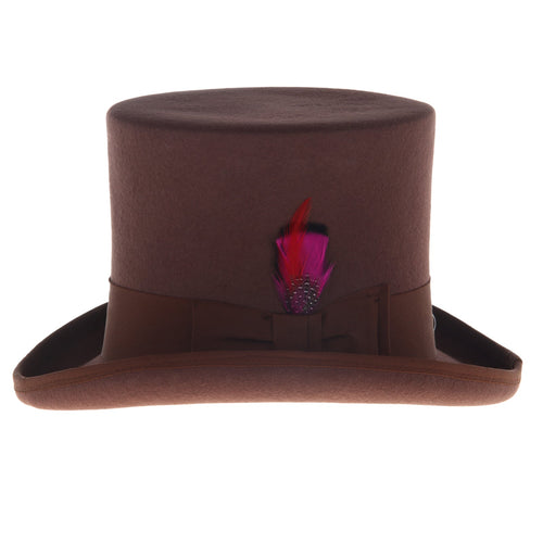 Men's Tall 100% Wool Dress Top Hat in Brown