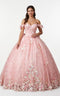 Off-Shoulder Quinceañera Gown with Floral Sweetheart Neckline & Corset Back Bow by Trevi TL3073C