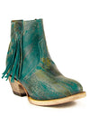 Ferrini Women's Fringe Round Toe Ankle Boots Handcrafted - Turquoise