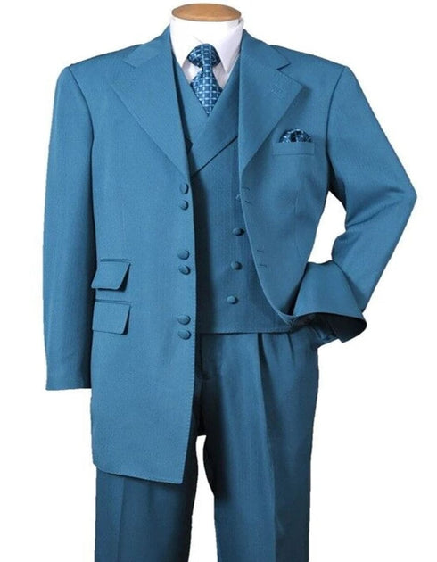 Mens Double Button Vested Fashion Zoot Turquoise Suit