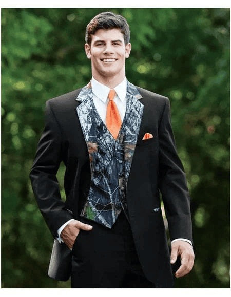 Army Green Tuxedo - Camouflage Patterned - Two Toned Vested Olive Camo  Print Tuxedo