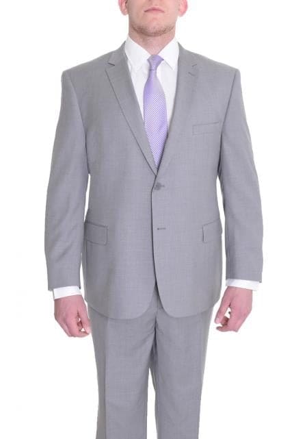 Mix And Match Suits Men's Portly Fit Two Button Fully Lined Solid Gray Super 140'S Suit Executive Fit Suit - Mens Portly Suit