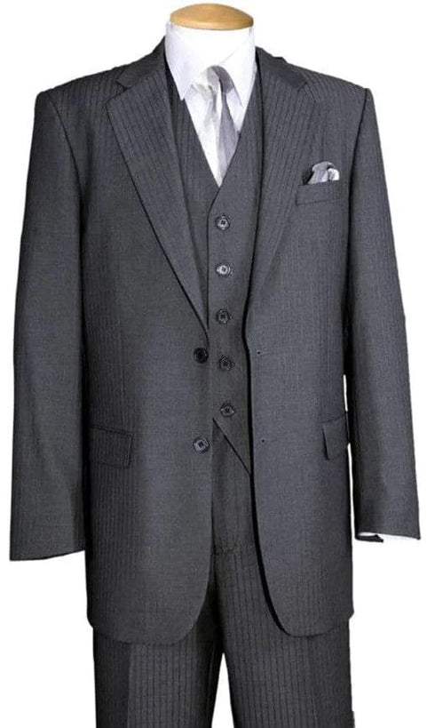 Mens Notch Lapel Two Button Grey Pinstripe Suit - Gray Pinstripe Suit