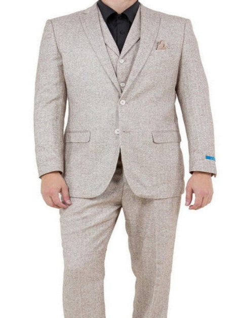 Mens Single Breasted Two Button Modern Fit Suit Beige