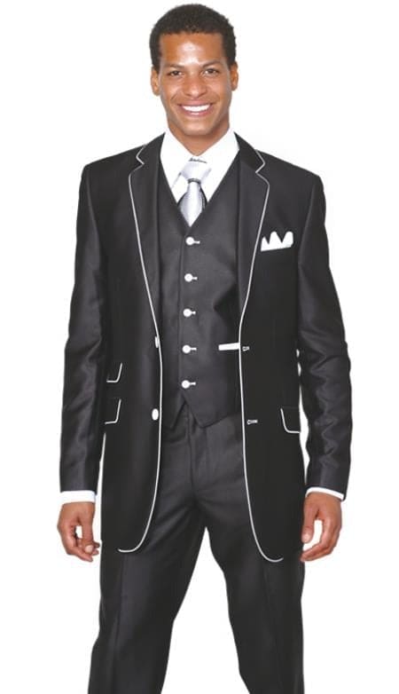 Mens Black and White Prom Suit - Black and White Wedding Groom Suit