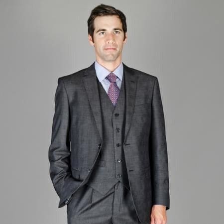 3 Piece Plaid Suit -Charcoal Mens Plaid Suit