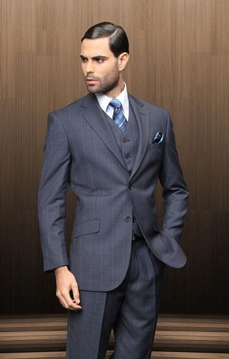 3 Piece Plaid Suit -Navy Mens Plaid Suit