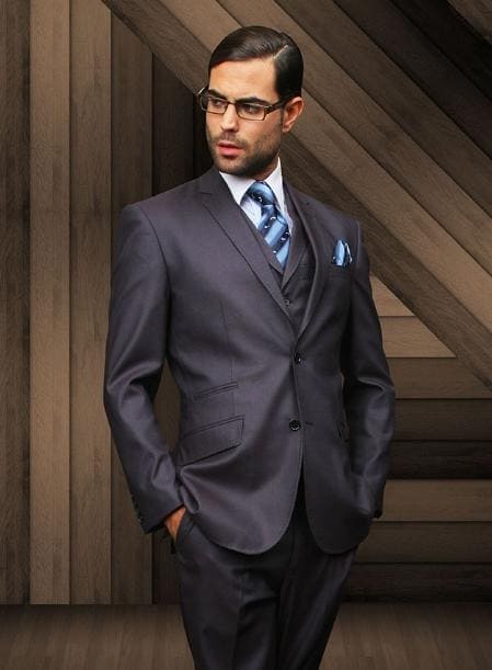 Suit And Shirt Combinations Men's Slim 2 Button Dark Navy Vested Suit Comes With Free Shirt & Tie