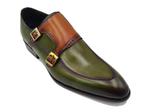 Menâ€™s Two-Tone Double Monk Strap Buckle Loafers