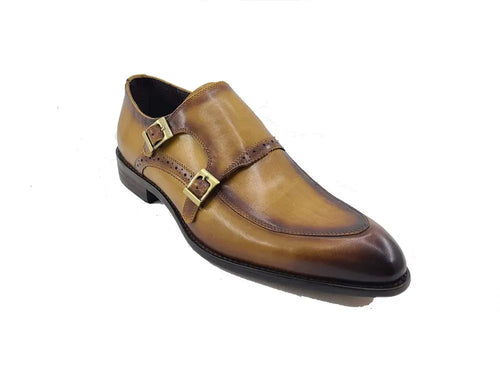 Menâ€™s Two-Tone Double Monk Strap Buckle Loafers