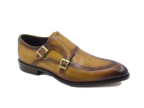 Men’s Two-Tone Double Monk Strap Buckle Loafers