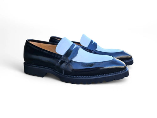 Two Tone Patent Leather Penny Loafer Carrucci