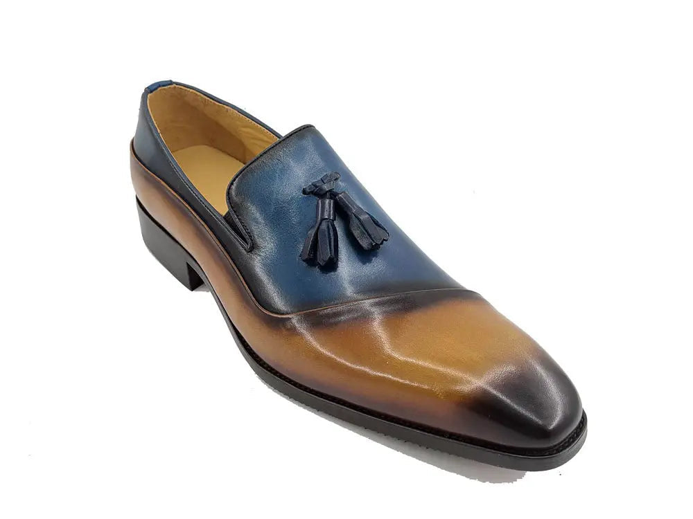 Mens Two-Tone Leather Tassel Loafer
